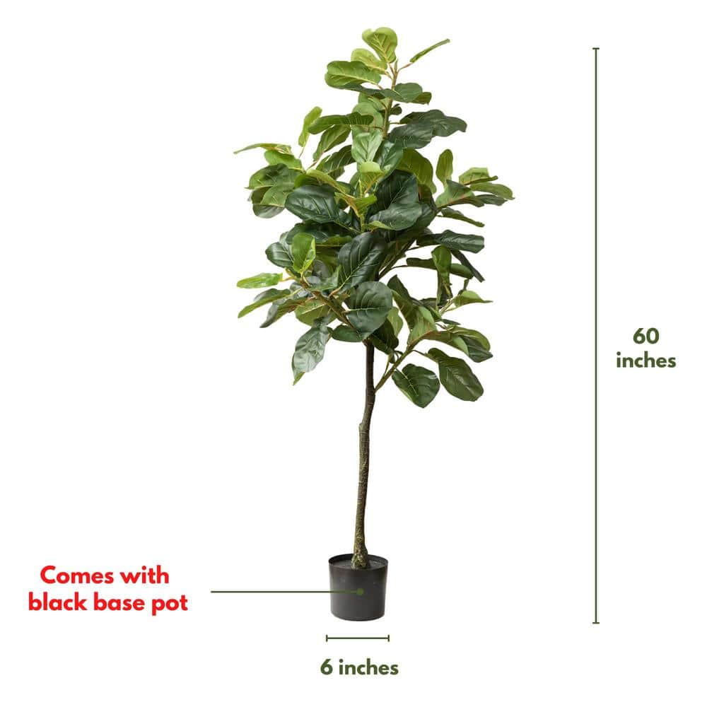 Elegant 59" Faux Fiddle Leaf Fig in Sleek Black Pot