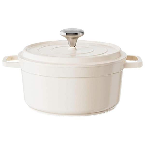 5 qt. Round Ceramic Enameled Dutch Oven in White with Lid, Nonstick Pot for Braising Baking Roasting Stews