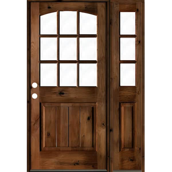 Krosswood Doors 50 in. x 80 in. Alder Right-Hand/Inswing 9-Lite Clear Glass Provincial Stain Wood Prehung Front Door with Right Sidelite