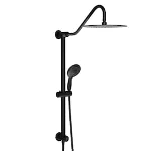 5-Spray Patterns 10 in. Wall Mount Dual Shower Heads with Plastic Drill-Free Adjustable Slide Bar and Hose in Black
