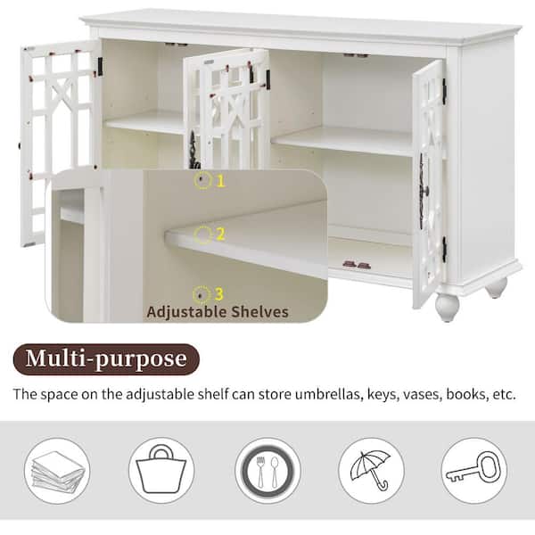 60 in. W x 16 in. D x 32 in. H White Rubber Wood Ready to Assemble Kitchen  Cabinet Storage Cupboard with Silver Handles