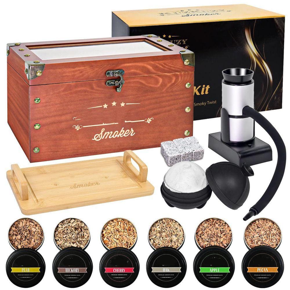 Lynzavix Black Wood Cocktail Smoker Kit with 12 Flavors Wood Chips