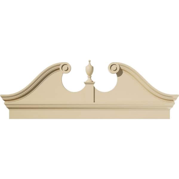 Ekena Millwork 58 in. W x 21-3/8 in. H x 2-3/4 in. P Rams Head Signature Urethane Combination Pediment Urn Ships Unattached in Box Prim