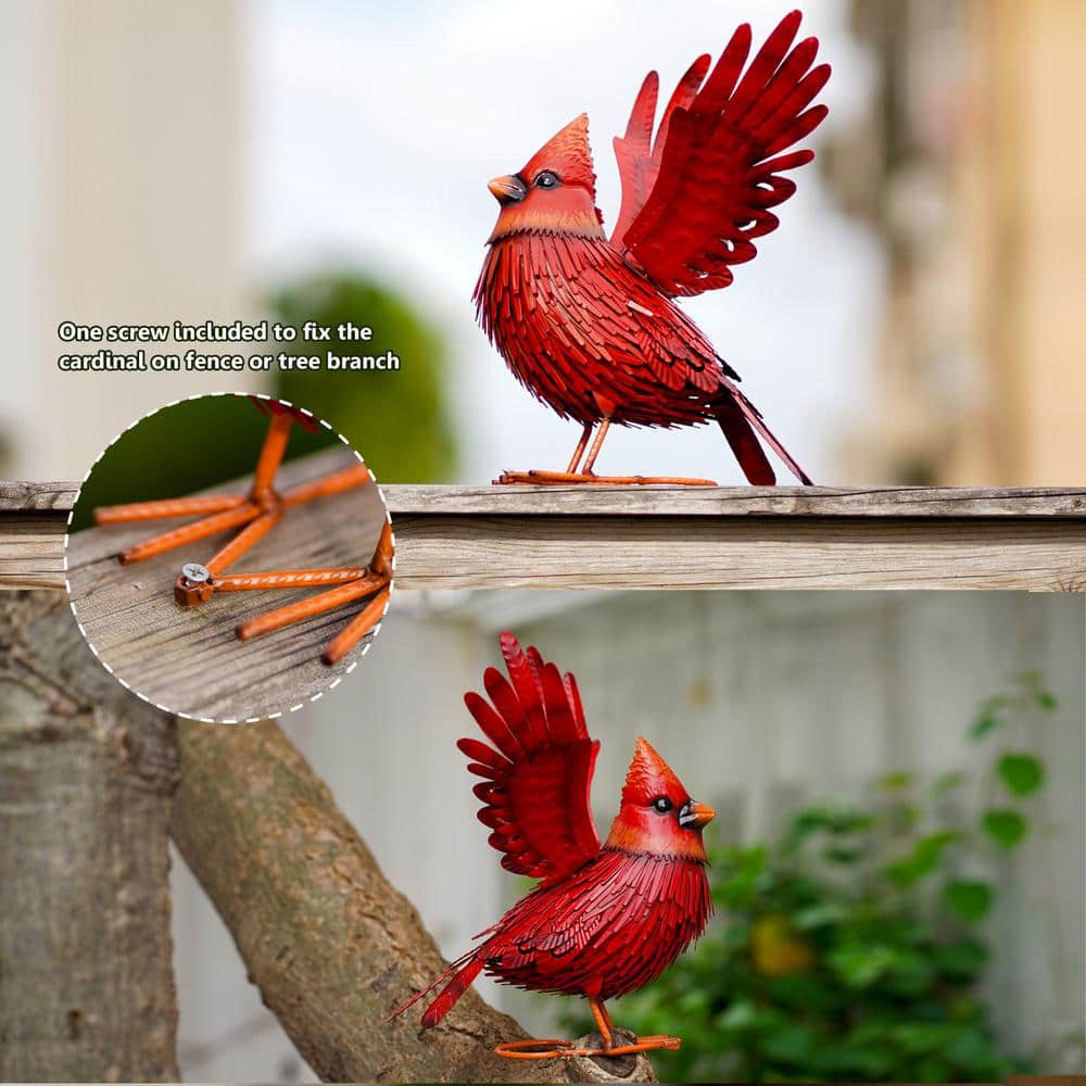 Large Red Metal Cardinal Bird Garden Sculpture