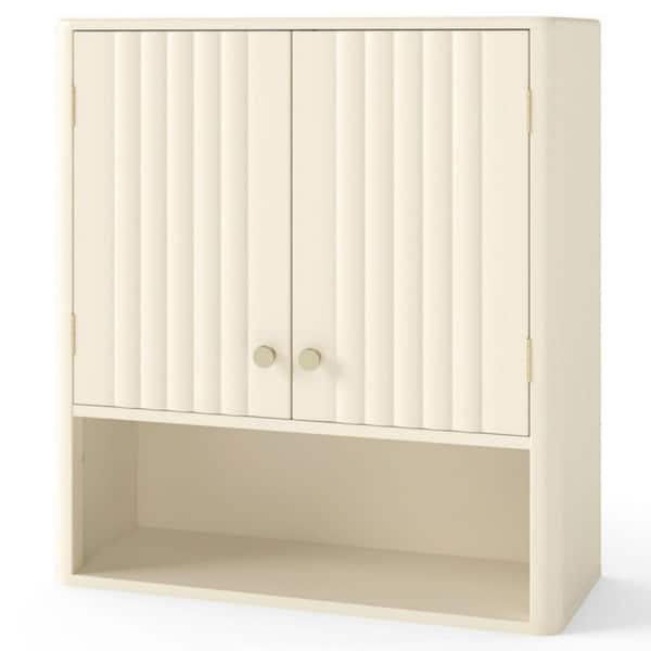 21.5 in. W x 7.5 in. D x 24 in. H Fluted Bathroom Storage Wall Cabinet in Beige with Open Shelf