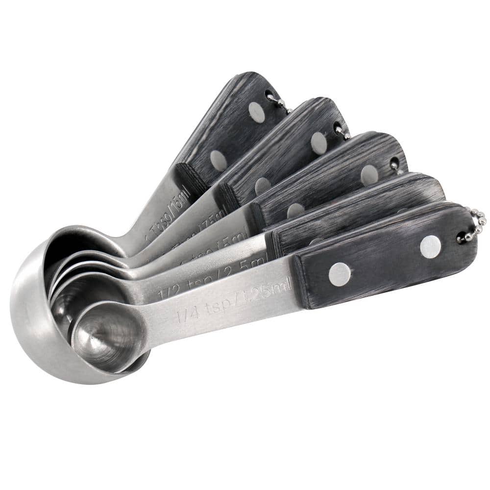 Oster Oster Blakeley 5 Piece Stainless Steel Measuring Spoon Set in Dark Gray with Wood Handles