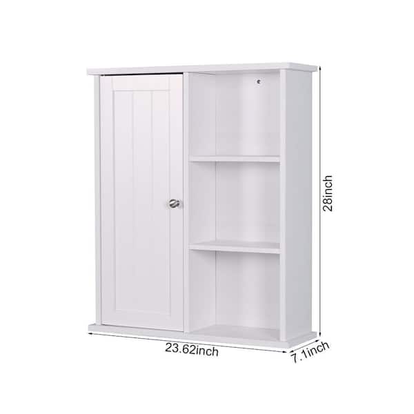 Tileon 23.62 in. W x 7.1 in. H D x 28 in. H Rectangular White Wooden Surface Mount Medicine Cabinet without Mirror