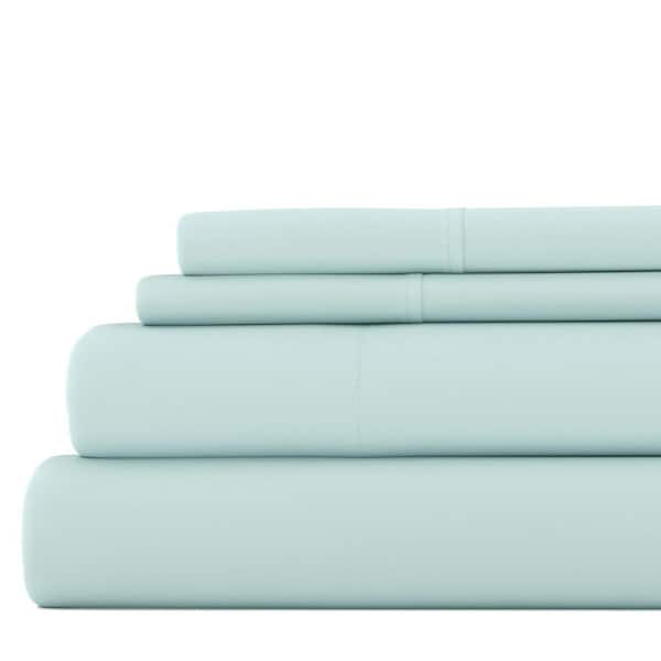 Becky Cameron 4-Piece Aqua Solid Microfiber Queen Sheet Set