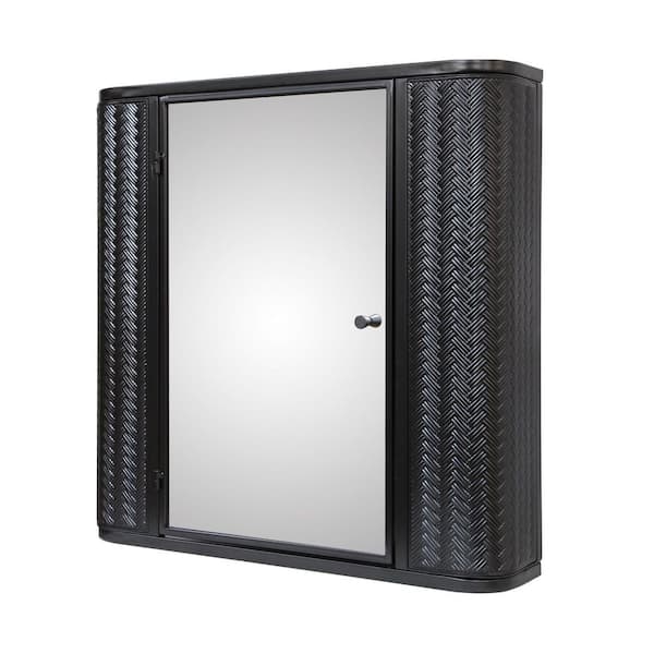 23.62 in. W x 23.62 in. H Rectangular Steel Surface Mount Medicine Cabinet with Mirror in Black