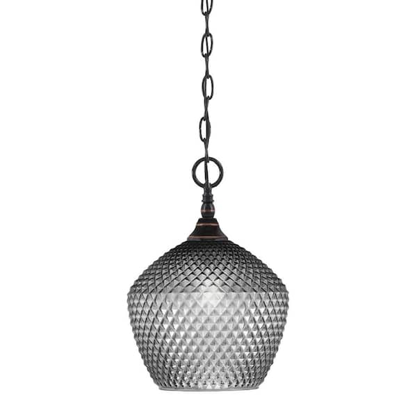 Unbranded Elva 100-Watt 1-Light Black Copper Shaded Pendant Light with 9 in. Smoke Glass Shade, No Bulb Included