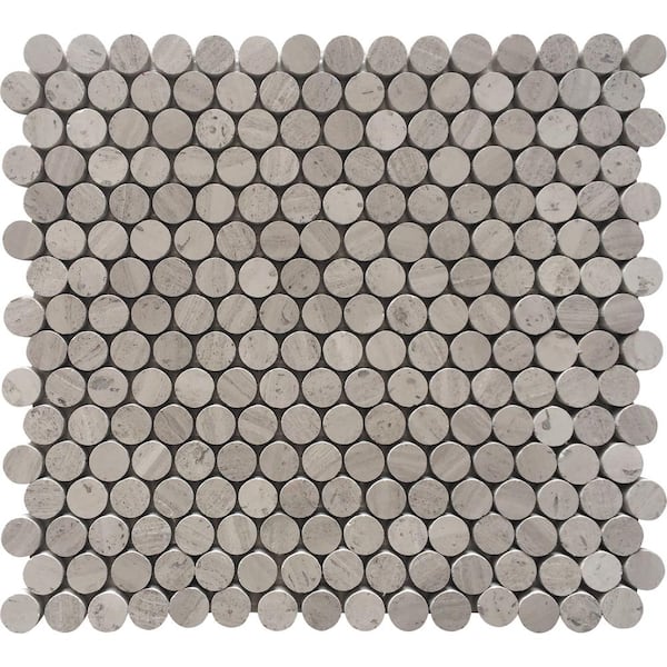 Apollo Tile Gray 4 in. x 0.37 in. Polished Wooden Penny Round Marble Floor and Wall Mosaic Tile Sample (0.13 sq. ft./Piece) (1-pack)