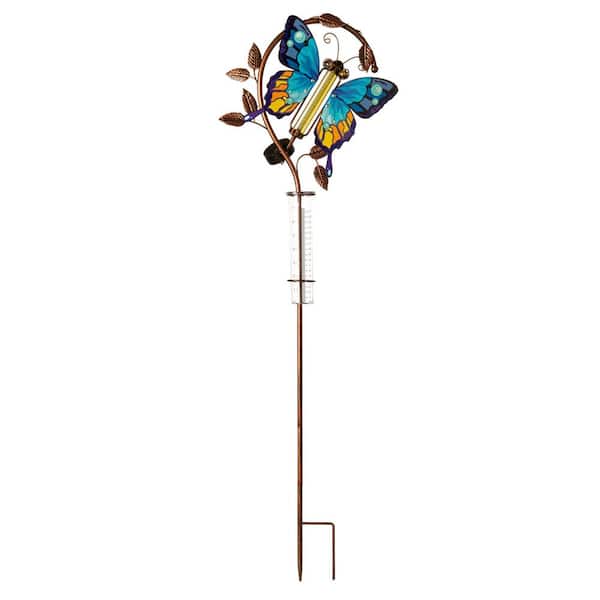 Evergreen Enterprises 42 in. Solar Metal Rain Gauge, Blue Butterfly