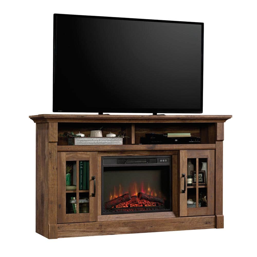 Vintage Oak Rustic Entertainment Center with Electric Fireplace