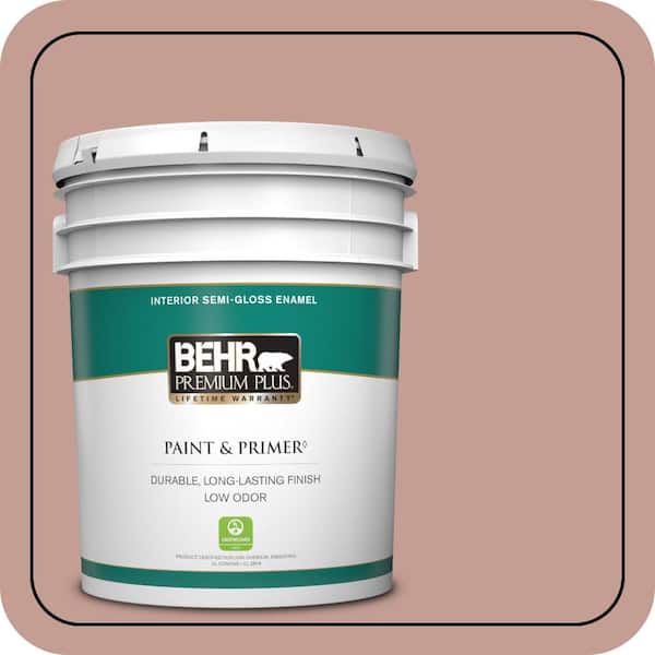 BEHR PREMIUM PLUS 5 gal. #S170-4 Retro Pink Semi-Gloss Enamel Low Odor Interior Paint & Primer
