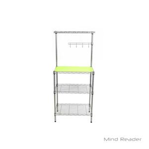 3 Tier Microwave Shelf Counter Unit with Hooks in Silver