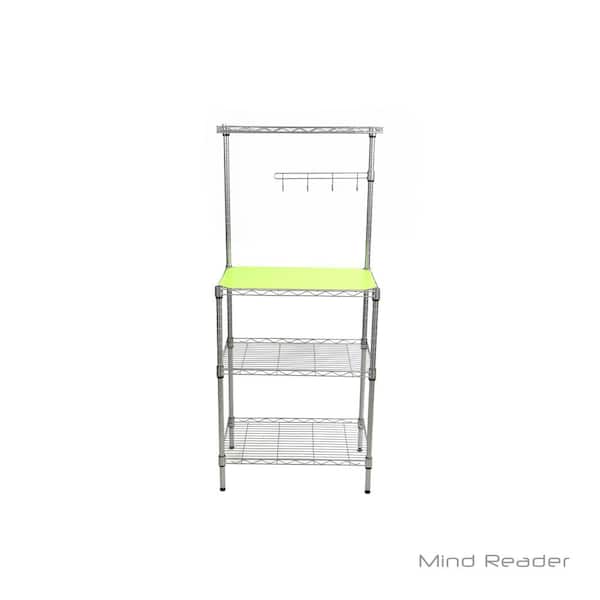 Mind Reader Microwave Rack with Storage Bakers Rack Utility Shelf 21.25 in. L x 13.5 in. W x 50 in. H, Silver