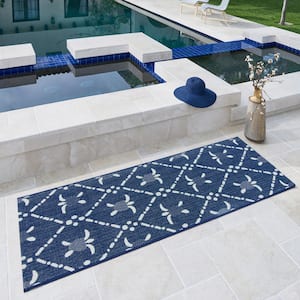 Paseo Royal Honu Navy/White 2 ft. x 6 ft. Turtle Indoor/Outdoor Area Rug