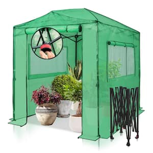 6 ft. W x 8 ft. D Pop-Up Walk-In Gardening Greenhouse Canopy, Roll-Up Zipper Doors and 2 Large Roll-Up Windows, Green
