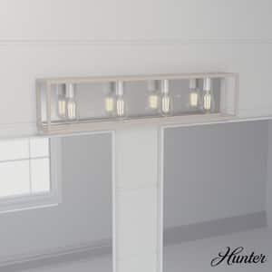 Squire Manor 33 in. 4-Light Brushed Nickel Vanity Light with Bleached Wood Frame