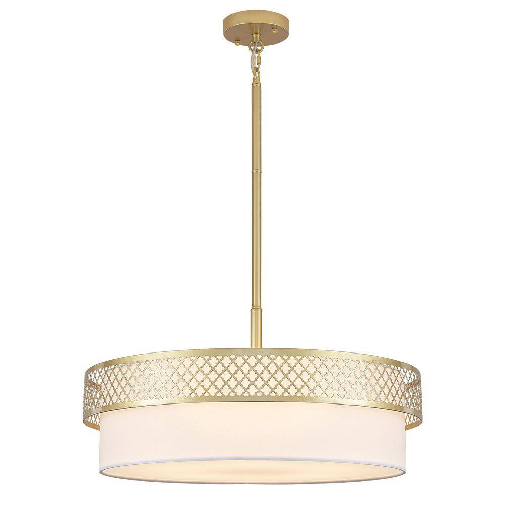 5-Light Gold 21.6 in. Modern Drum Chandelier Adjustable Height with Fabric Shade for Dining Room Kitchen price history on PriceWatchPro