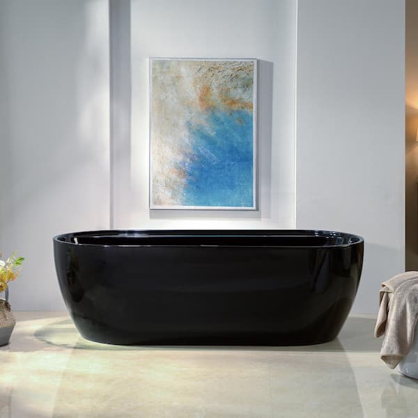 WOODBRIDGE 72 in. L x 35.4 in. W Contemporary Acrylic Soaking Bathtub in Glossy Black Inside and Outside with Chrome Drain