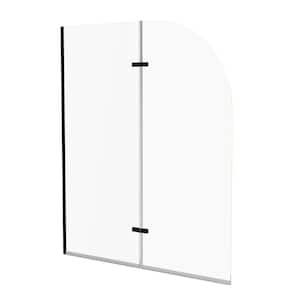 48 in. W x 58 in. H Pivot Hinged Frameless Bathtub Shower Door Bi Fold Tub Door in Matte Black with 1/4 in. Clear Glass