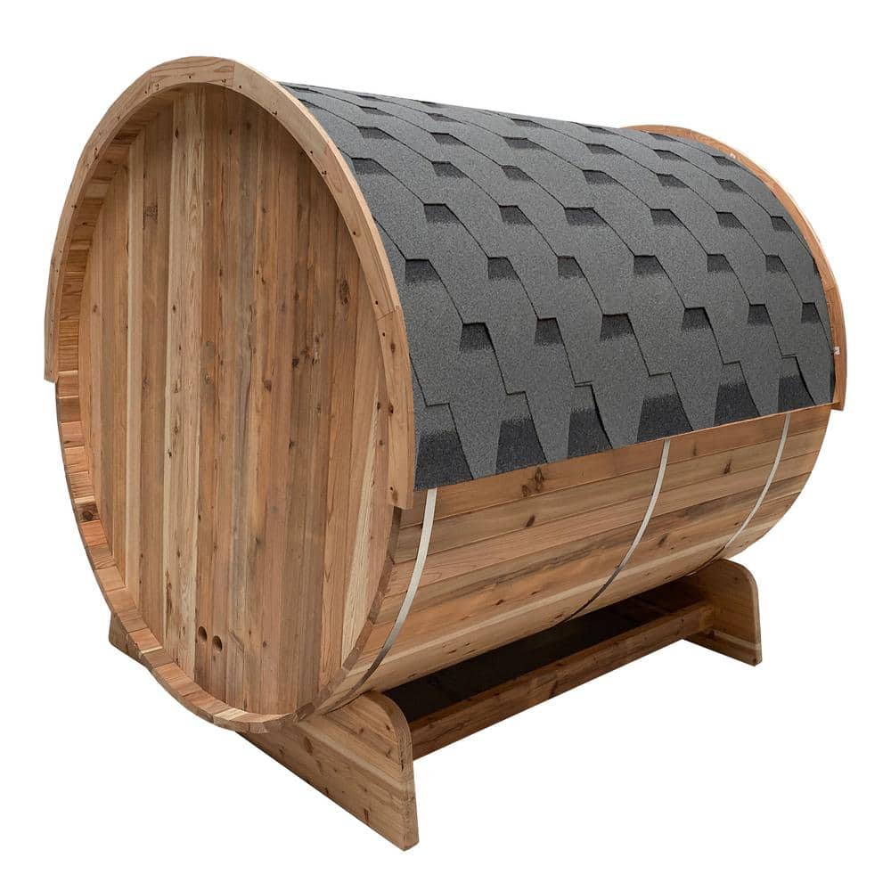 Natural Cedar 4-Person Outdoor Barrel Sauna with 4.5 kW Heater