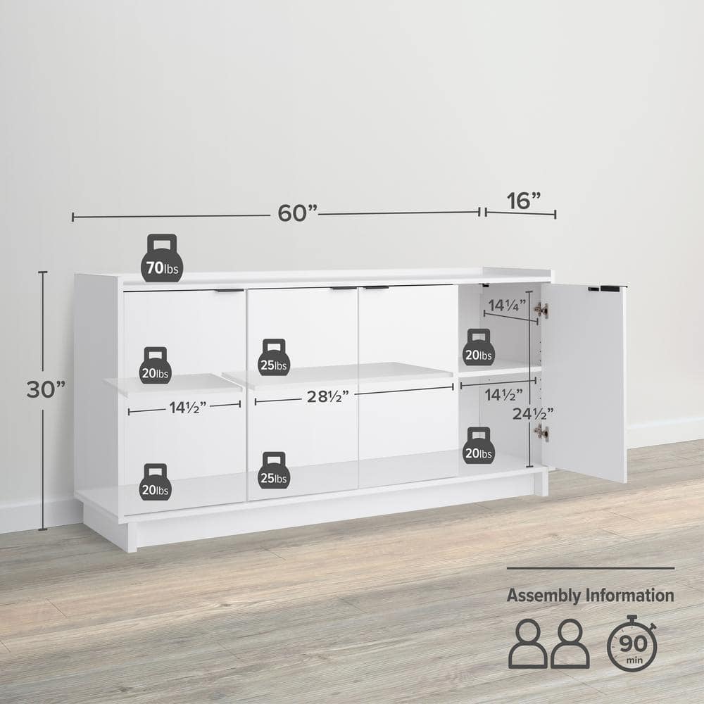 White Modern 60" Wood Sideboard with Storage
