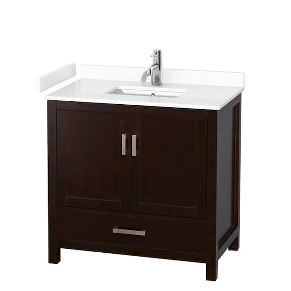 Wyndham Collection Sheffield 36 in. W x 22 in. D Single Bath Vanity in Espresso with Cultured Marble Vanity Top in White with White Basin