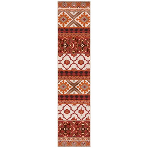 Veranda Red/Beige 2 ft. x 10 ft. Tribal Aztec Indoor/Outdoor Runner Rug