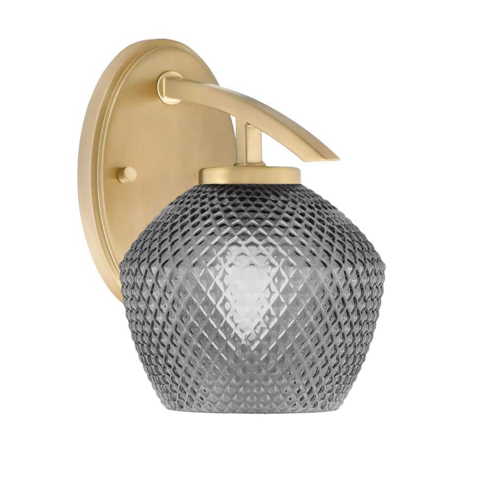 Siena 5.75 in. 1-Light New Age Brass Sconce with 6 in. Smoke Textured Glass