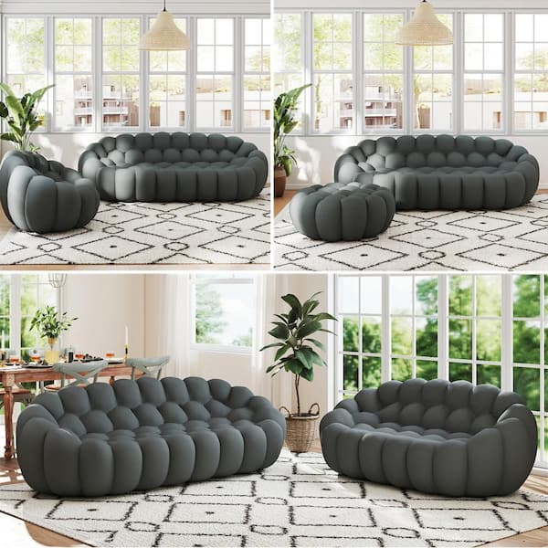 未使用MagicalFurniturePuroShelf/S-size Magic Home Luxury 98 in. Gray Solid 3D Knitted Fabric 3-Seater