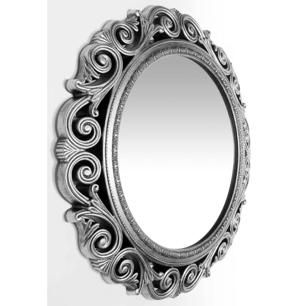 Elegant 24" Round Weathered Antique Silver Wall Mirror