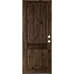 30 in. x 96 in. Rustic Knotty Alder 2 Panel Arch Top V-Groove Left-Hand/Inswing Black Stain Wood Prehung Front Door