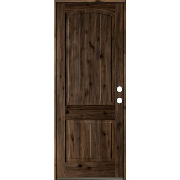 Krosswood Doors 36 In X 96 In Rustic Knotty Alder 2 Panel Arch Top V Groove Left Handinswing 3770