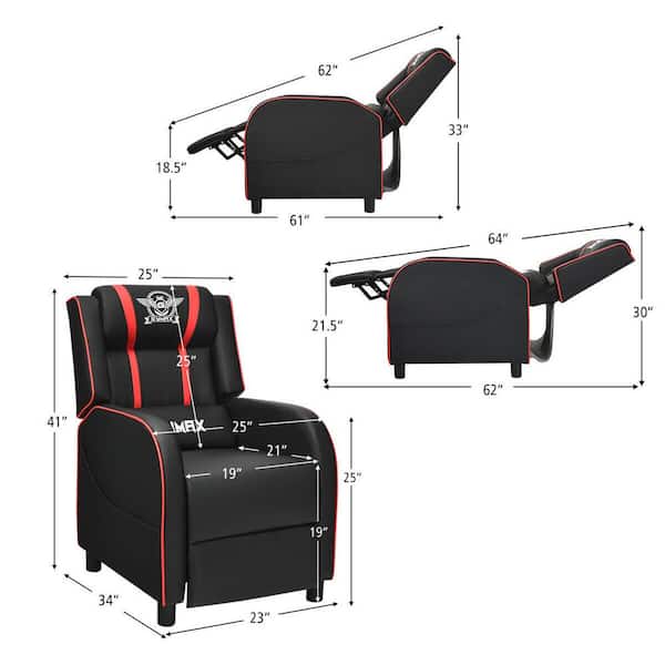 Gymax 25 in. W Red Massage Gaming Recliner Chair Racing Single