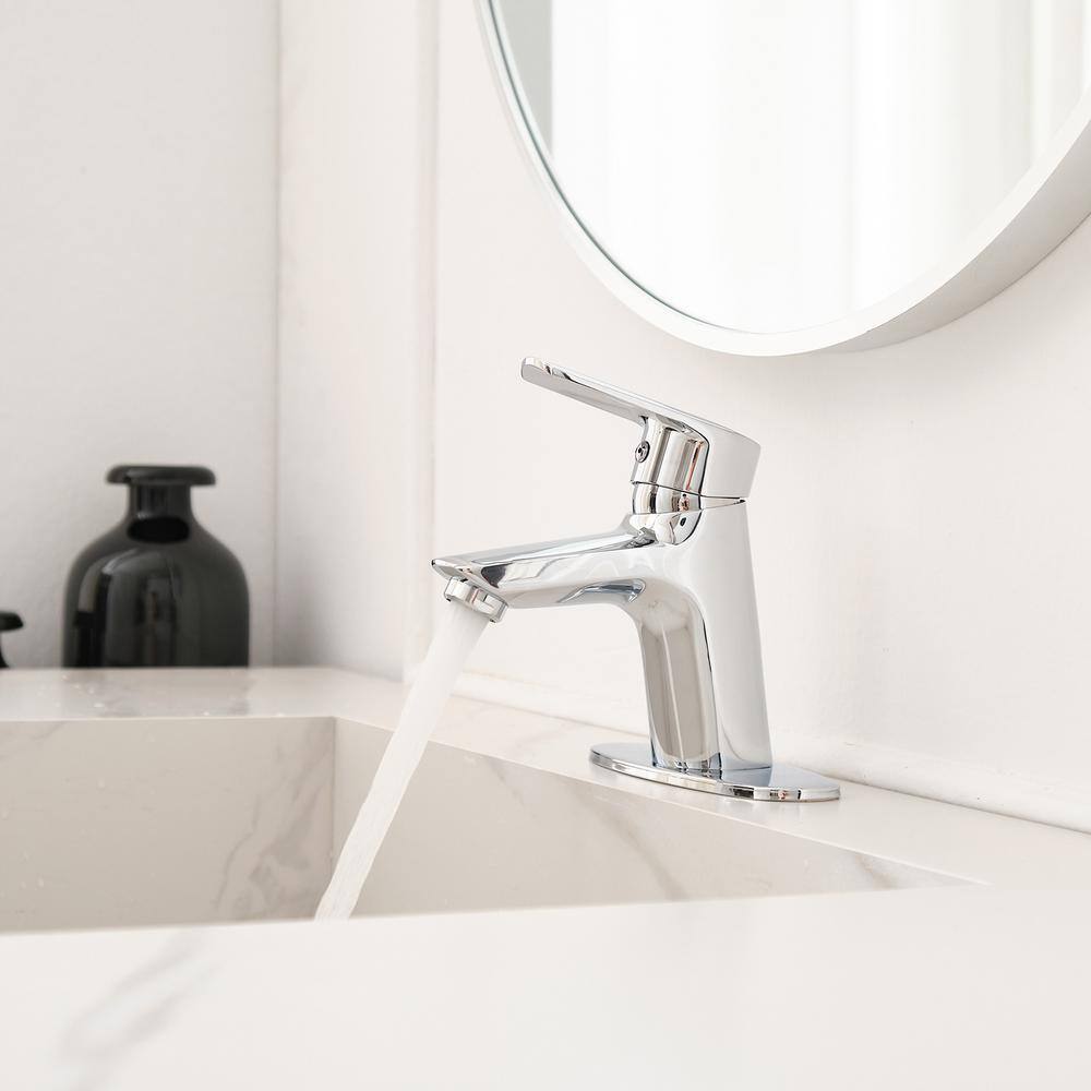 Polished Chrome Single Hole 1-Handle Bathroom Faucet with Deck Plate