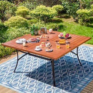 Black Slat Wood Finish Square Metal Patio Outdoor Dining Table