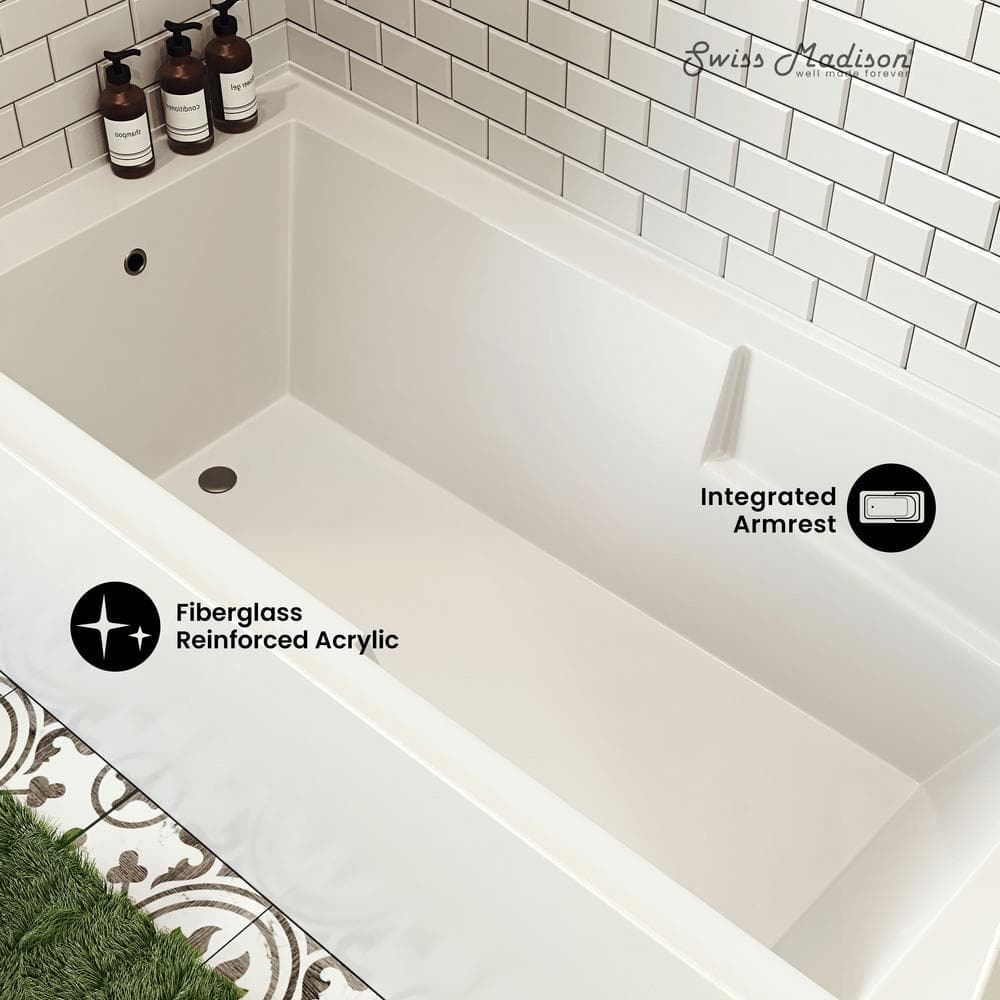 Voltaire 72" White Acrylic Alcove Bathtub with Apron and Armrest