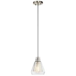 Evie 7.75 in. 1-Light Brushed Nickel Transitional Shaded Kitchen Mini Pendant Hanging Light with Mercury Glass