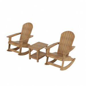 Vineyard Teak Outdoor Patio HDPE Plastic Rocking Chair with Square Side Table 3-Piece Set
