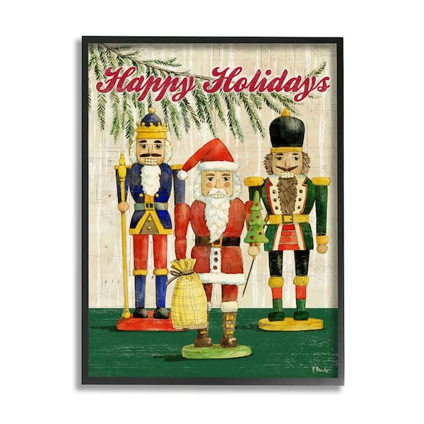 Stupell Industries Happy Holidays Nutcrackers by Paul Brent 1 Piece Framed Graphic Print People Poster Art Print 30 in. x 24 in.