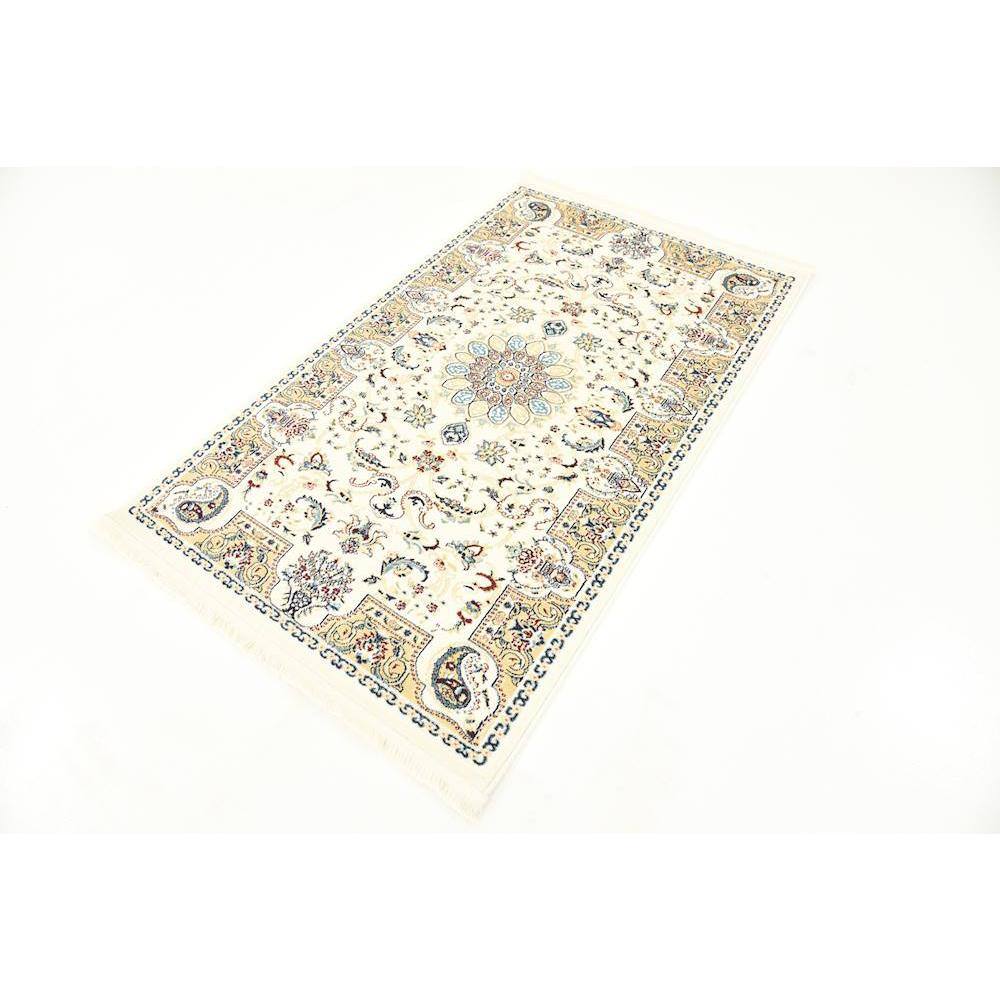 Elegant Ivory Floral 3' x 5' Rectangular Synthetic Rug