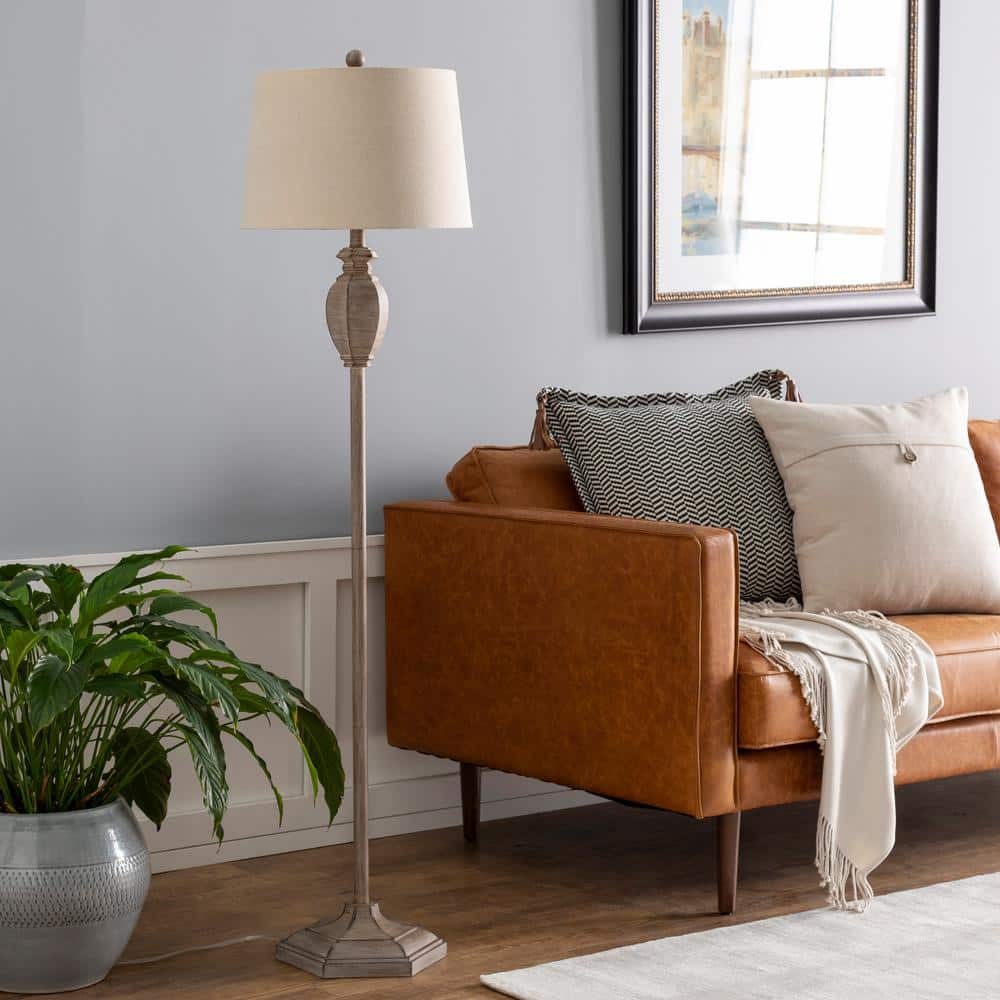 Eburne Classic Gray Floor Lamp with Linen Polyester Shade