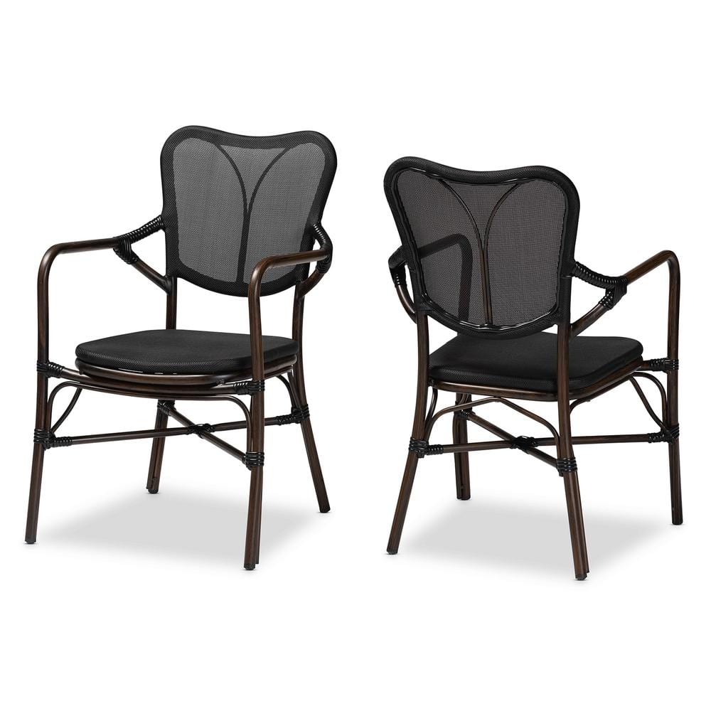 Baxton Studio Erling Black and Brown Outdoor Dining Chair (Set of 2