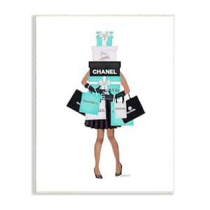 Fashionista Woman Shopping Chic Glam Bags By Amanda Greenwood Unframed Print Abstract Wall Art 10 in. x 15 in.