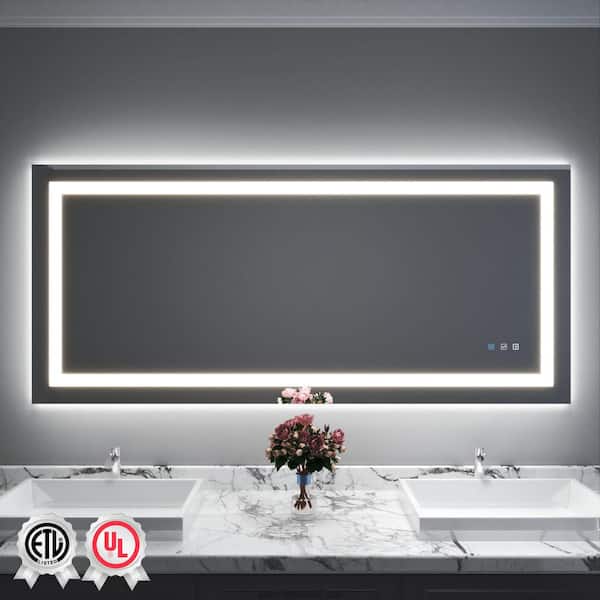 Super Bright 72 in. W x 32 in. H Rectangular Frameless Anti-Fog LED Wall Bathroom Vanity Mirror with Front Light