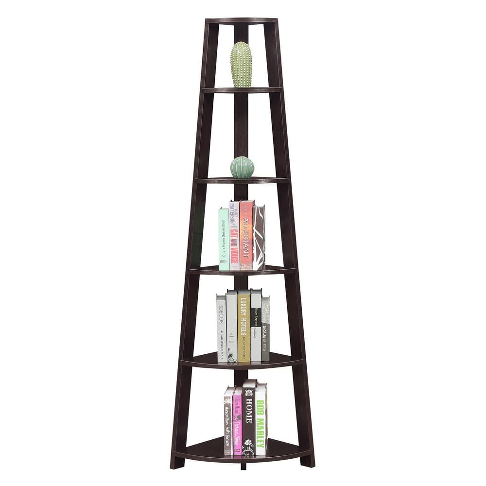 Espresso Wood 6-Tier Corner Shelving Unit for Modern Spaces