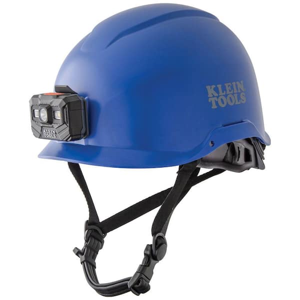 Klein Tools Safety Helmet, Non-Vented-Class E, with Rechargeable Headlamp, Blue