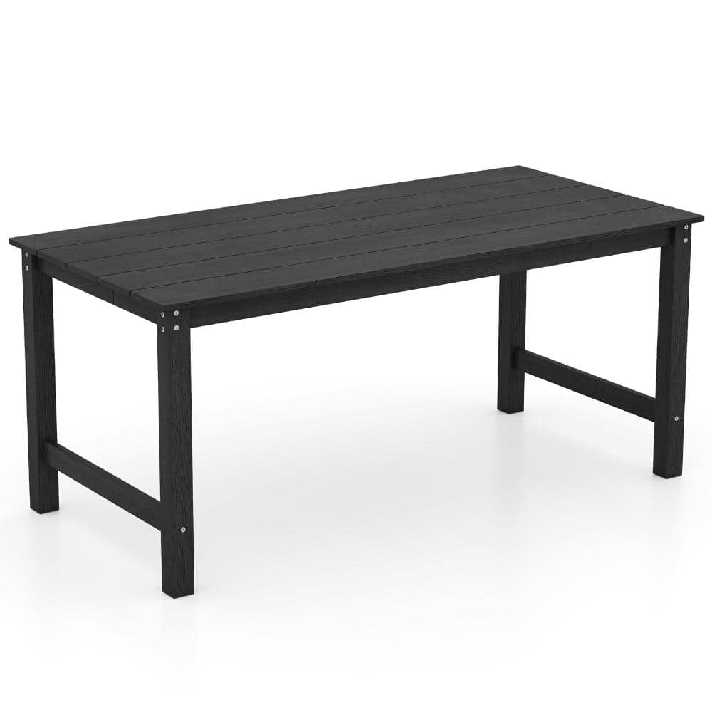 Outdoor Dining Table for 6 with Wood-Look HDPE Top and Umbrella Hole in Black price history on PriceWatchPro